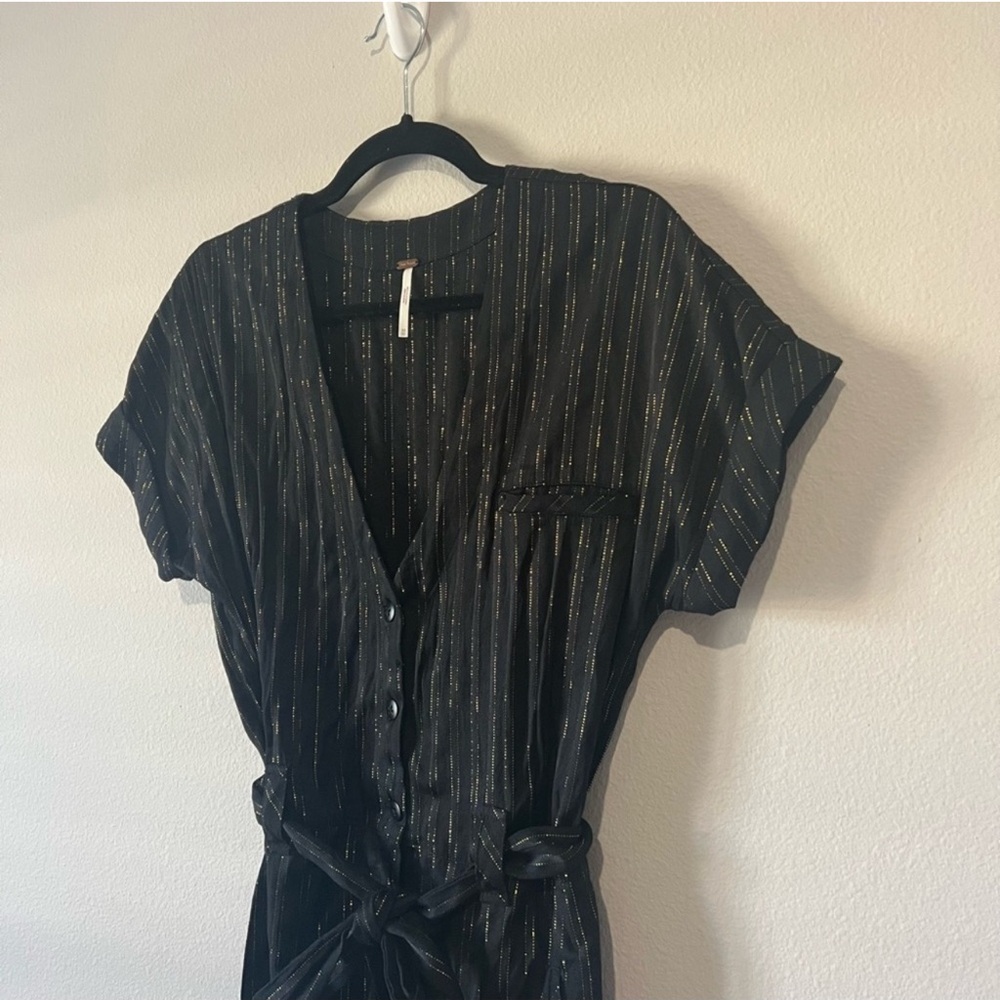 Free People Black Lurex Gold Pinstripe Jumpsuit - Picture 8 of 15